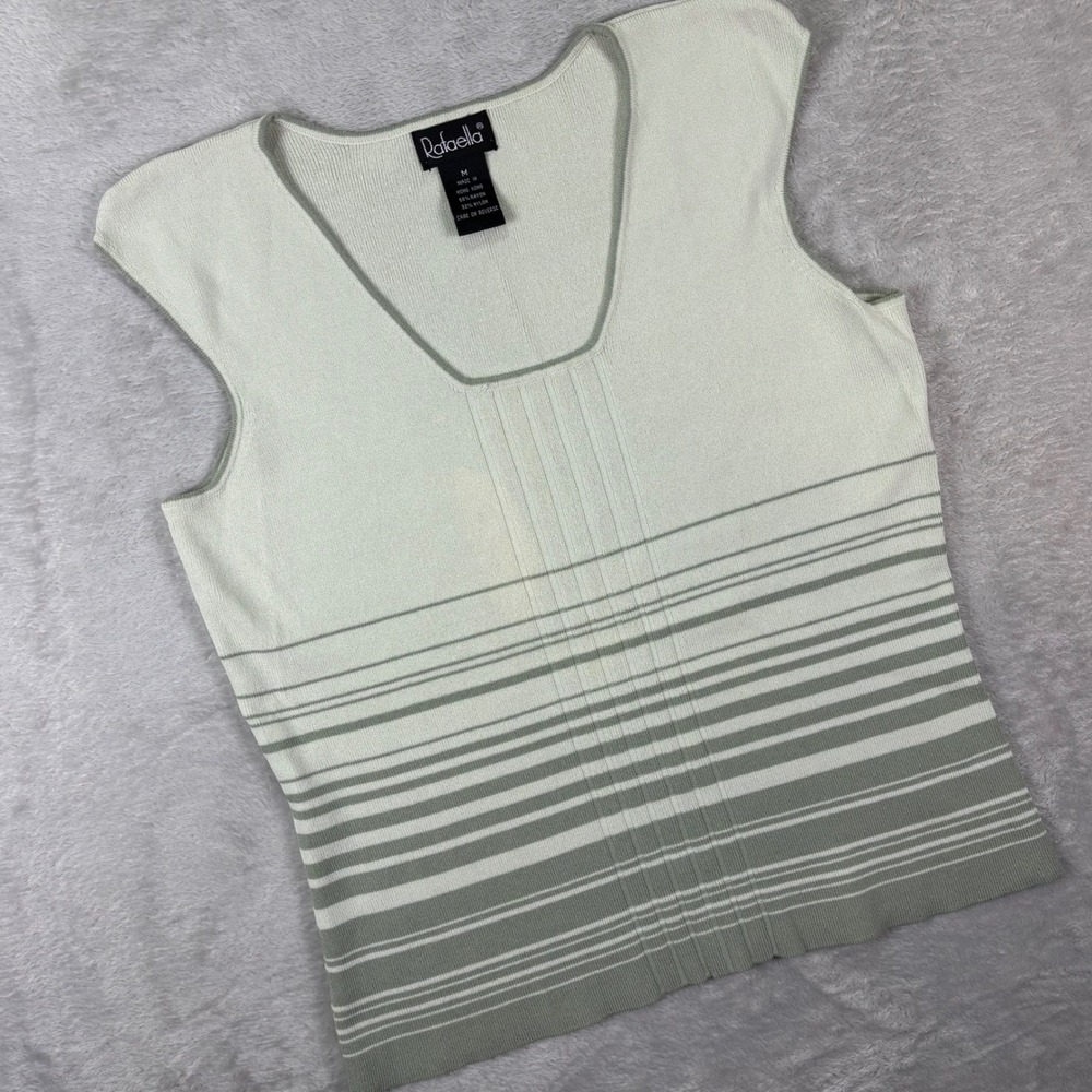 Vintage Rafaella Women's Knit Tank Top Medium Sage Green Ombre Stripe Sleeveless